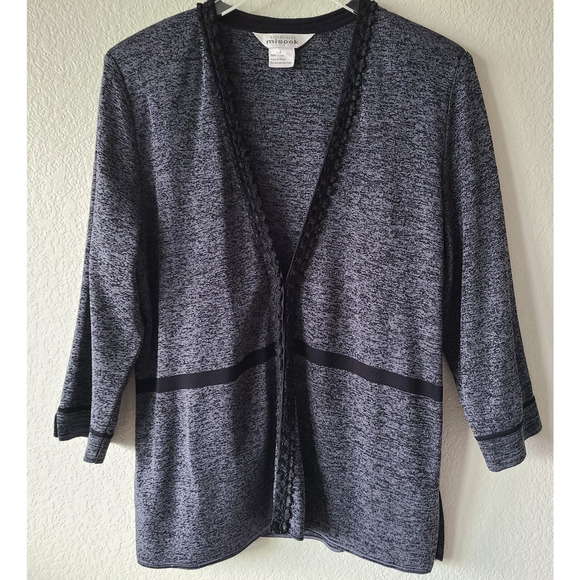 Exclusively Misook Cardigan Blazer SZ Large Black Gray Old Money Luxury Timeless - Picture 1 of 12